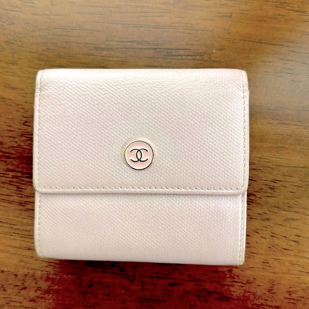 Authentic light pink Chanel trifold leather wallet
